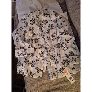 Alex Evenings Womens 2X Jacket & Camisole Tank White Black Floral Silver Shimmer